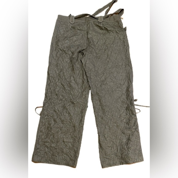 Svetlana Womens Pants 16 Olive Crinkle Cargo Zip Side Adjustable Hem Wide Leg - Picture 3 of 9